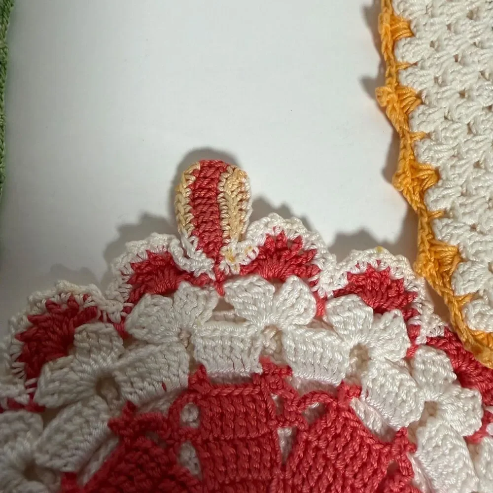 Vintage Handmade Crocheted Potholders Trivets Lot of 9 Floral Retro Kitchen Deco